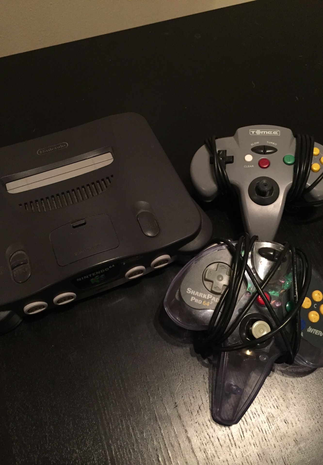 Nintendo 64 with cords and controllers