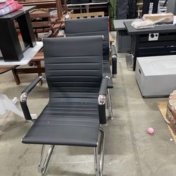 Assembled New 2 x Faux Leather Office Reception Chair Without Wheels Mid Back Ergonomic Guest Chairs