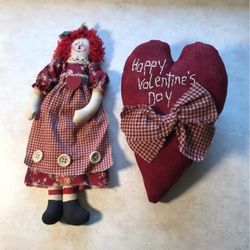 Valentine rag doll & pillow - handmade & perfect for holiday 