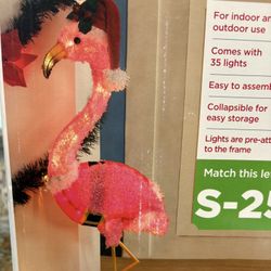 Christmas Flamingo Light Up Fluffy Standing Flamingo 35” Tall, Christmas Decoration 