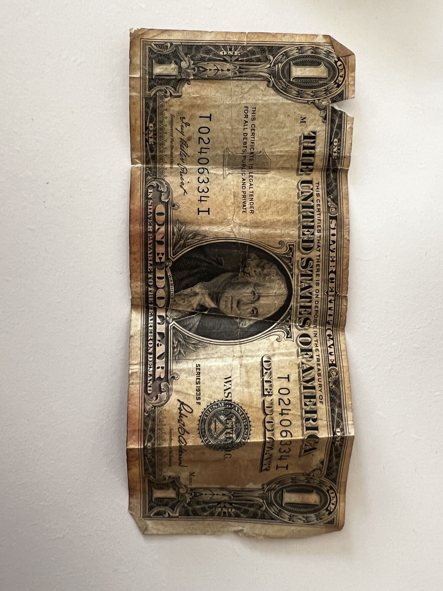 Silver Certificate Dollar Bill 1935F