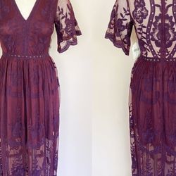 Embroidered lace romper maxi dress pink purple many colors all sizes