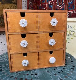 Vintage 6-Drawer Wooden Tabletop Mini Chest