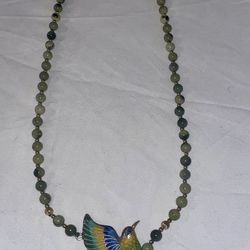 vintage cloisonné hummingbird pendant necklace