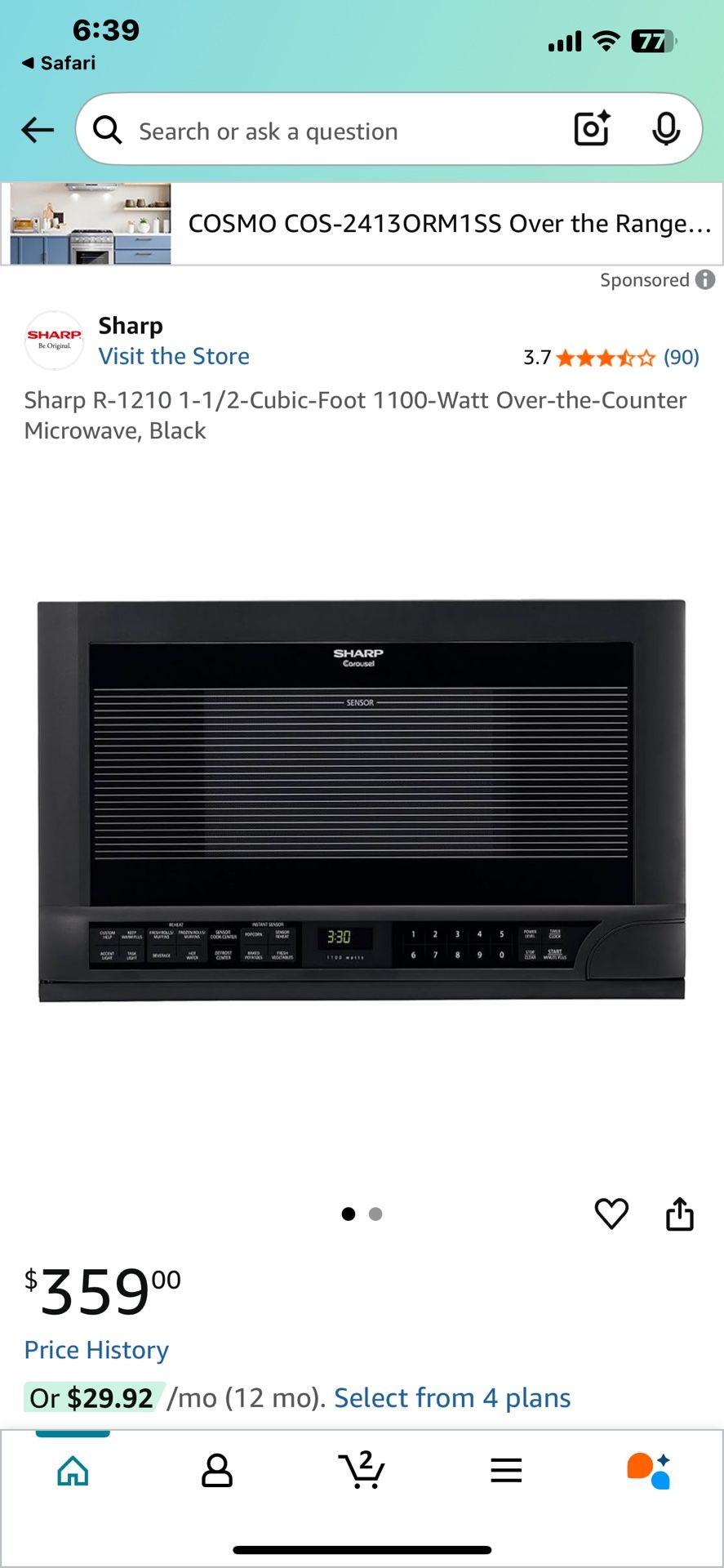 Microwave Sharp R-1210 - NEW!  Over Counter (OTC)