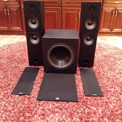 DAYTON AUDIO SUB-120 12" Powered Subwoofer & T652-AIR TOWER SPEAKERS 