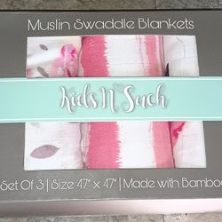 Kids N Such Muslin Swaddle Blankets Soft Silky Bamboo Pink 