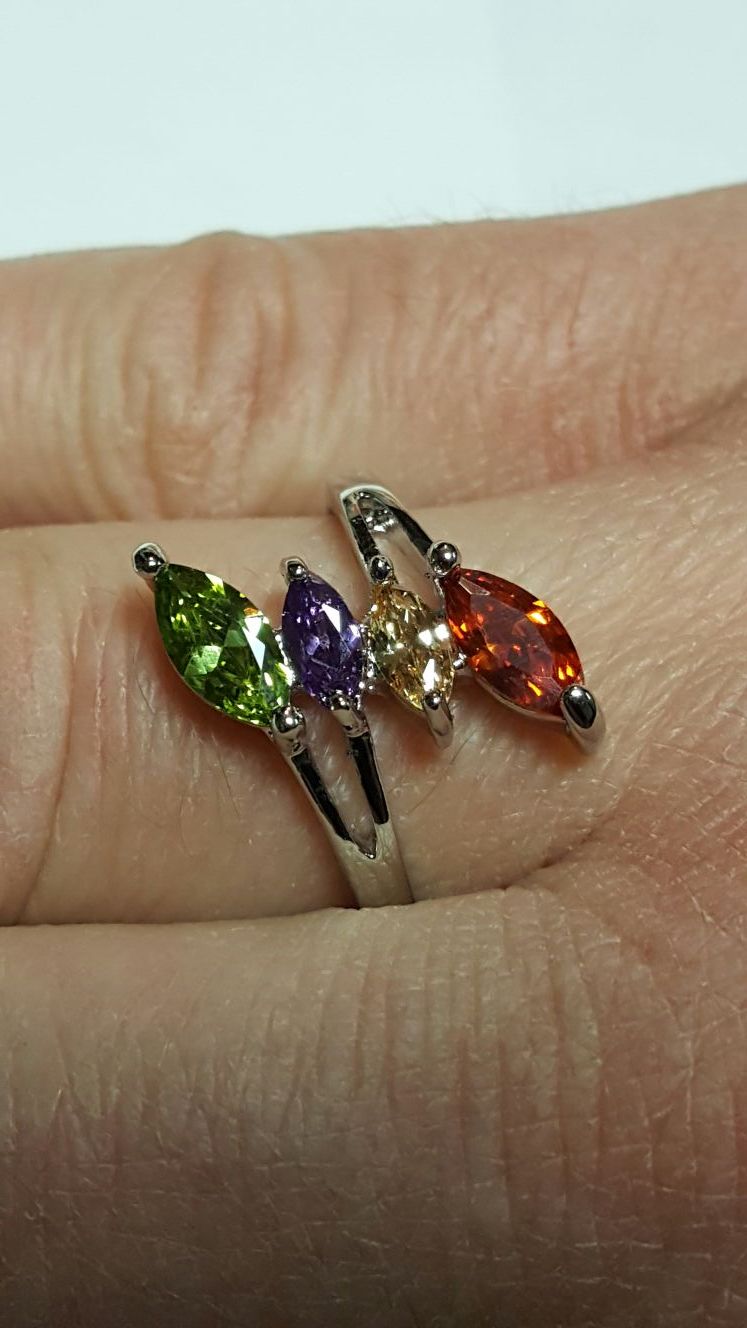 Bohemian crystal jewellery mix gemstone 925 silver ring size 9