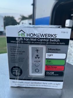 Homewerks LCD Bathroom Fan Timer Switch and Light Switch Timer, 3 Functions Countdown Timer Switch, Controls Ventilation Fan and Light, LCD Display, T
