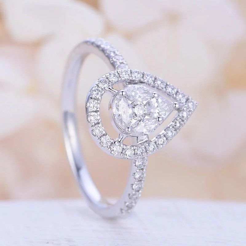 "Hollow Pear Gemstone Zircon Elegant Water Drop Rings for Women, EVGG1290