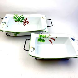 2 Piece Temp-Tations Rectangular Dragonfly Floral Baking Dishes