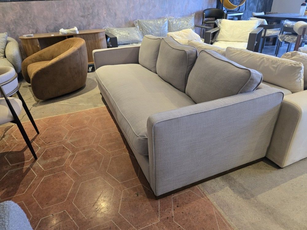 Brand New Gorgeous Modern Down Filled Bench Seat Sofa Upholstered In Smoke High Performance Fabric