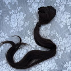 Human Hair Clip On Extensions Brown 24”