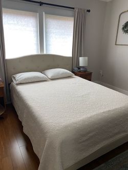 Queen bed frame and headboard with memory foam mattress