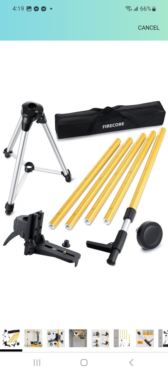 Firecore 12 Ft./3.7M Professional Laser Level Pole with Tripod and 1/4-Inch by 20-Inch Laser Mount for Rotary and Line Lasers, Adjustable Telescoping 
