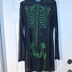 HALLOWEEN "LADIES 8/10 black sheer dress with green skeleton" $5