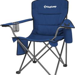 KingCamp Oversized Folding Camping Chair for Adults Portable Outdoor Lawn Heavy Duty with Cooler, Cup Holder, Side Pocket,Carry Bag, 1 Pack, Blue