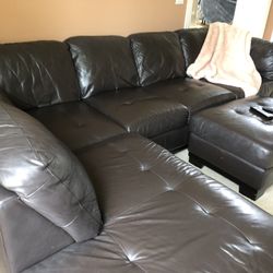 Leather sectional and ottoman