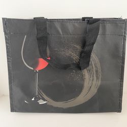 Wine Multi Use Gift Carry Bag 6 Compartments Plastic Bag New Black Two Handles  - 9” x 11”
