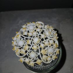 Vintage Floral White Wash Dome Brooch 