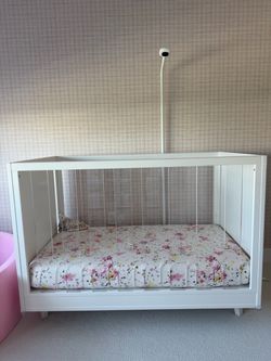 Pottery Barn Sloan Acrylic Crib & Newton Organic Crib Mattress - $300