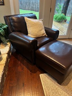 Oversized Leather Chair and Ottoman
