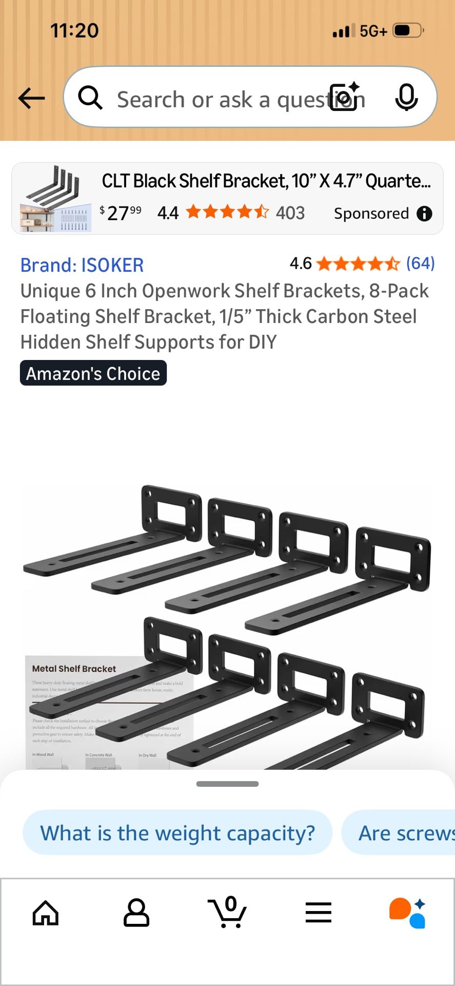 Shelf Brackets 4”, 6”, or 10”