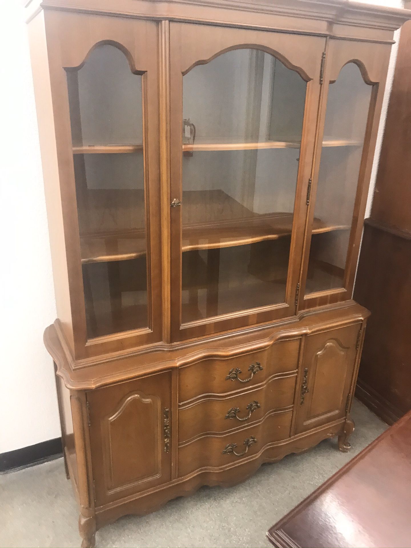 Antique solid wood hutch china cabinet French provincial display