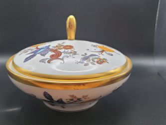 Vintage Royal Prozellan Bavaria KPM Germany Handarbeit (1950) - Flower + Gold Patterned Candy Dish/Trinket/Jewelry Box