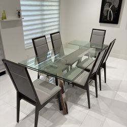 Modern Glass Dining Table Set – 6 Chairs