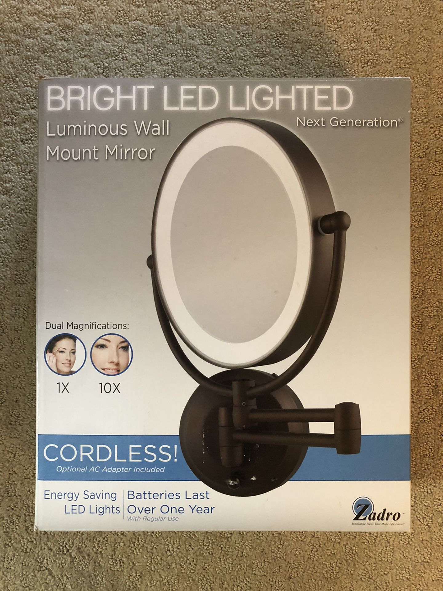 New! Zadro Next Generation LED Lighted Cordless Bathroom Mirror