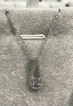 Sterling Silver CZ Tear Drop Pendant with adjustable 16-18” Chain