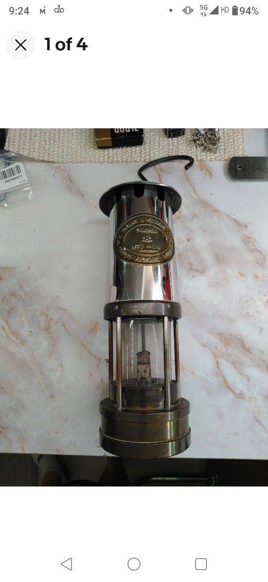 Antique Brass Miners Lamp. E Thomas & Williams Aberdare Type No. 5