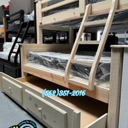 Twin Full White Wash Bunk Bed With Mattresses New 