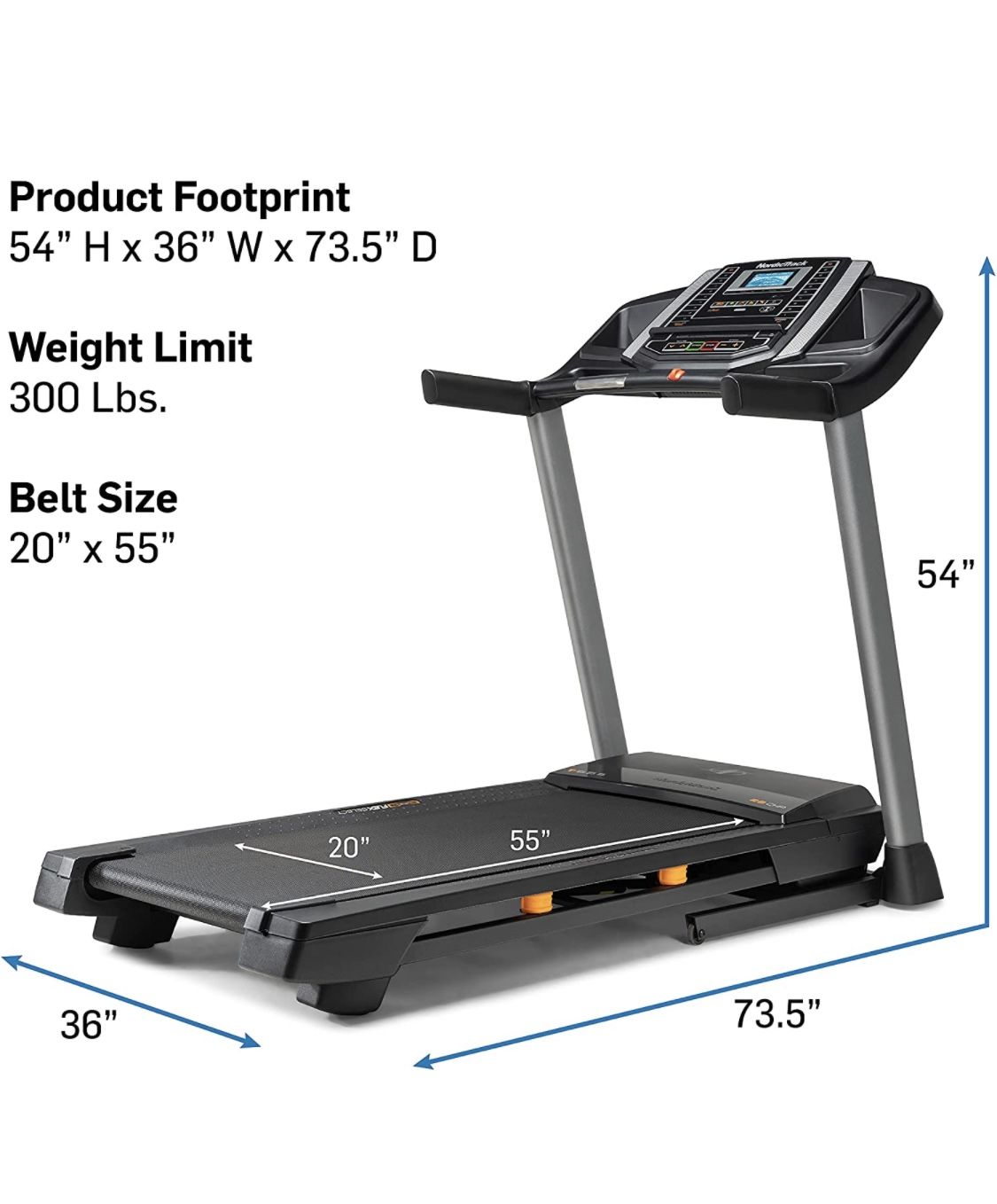 5 Inches , NordicTrack T 6.5 S Treadmill Like NEW