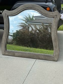 Avalon Lake Way Bedroom Mirror Gray Pecan Finish Framed Wall Mount Dresser Mirror Traditional Rustic Wood Bedroom Décor