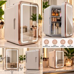 Mini Skincare Fridge with LED Mirror Door