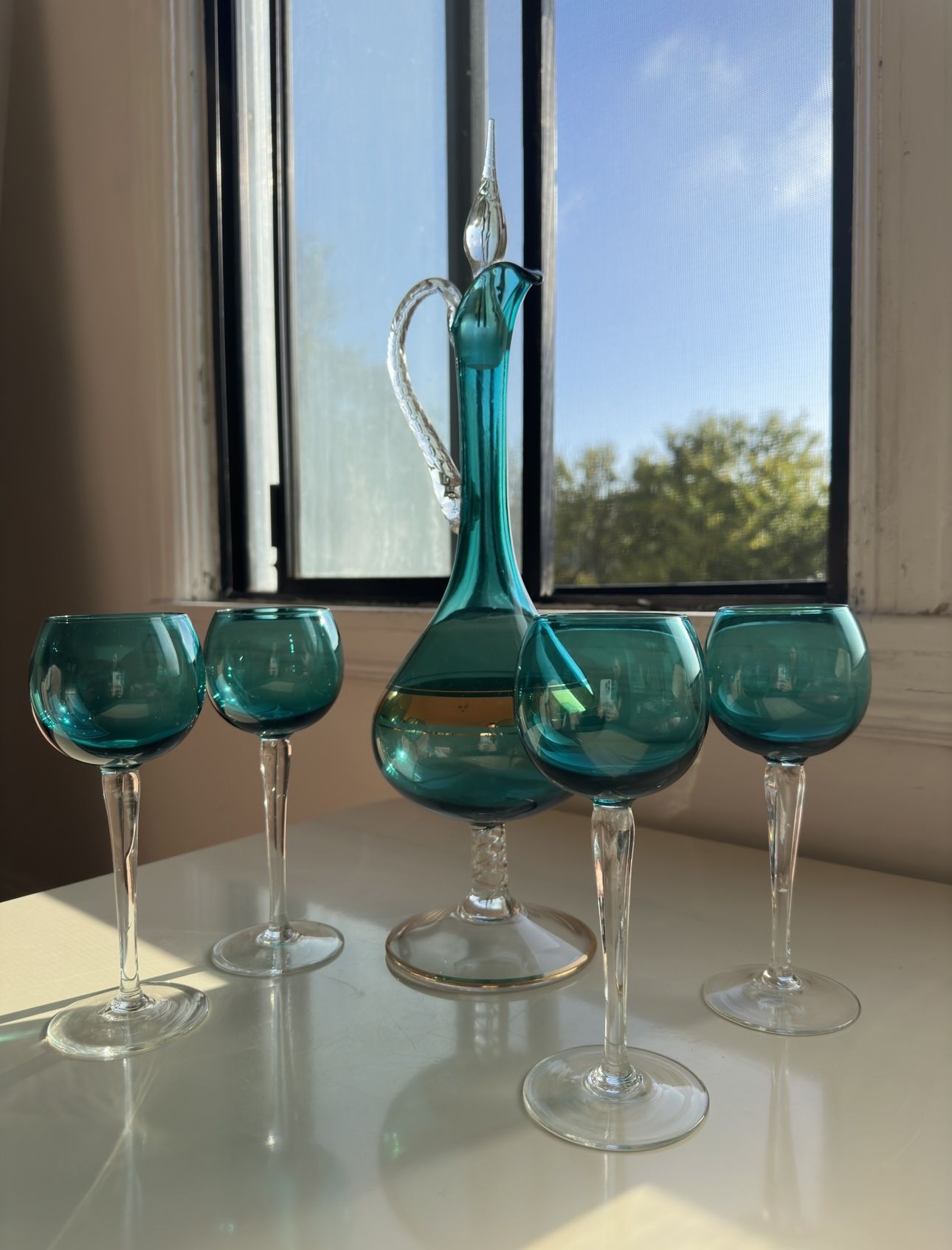 Vintage Turquoise Wine Glass Decanter Set