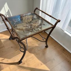Ornate Wrought Iron Glass Top Side Table