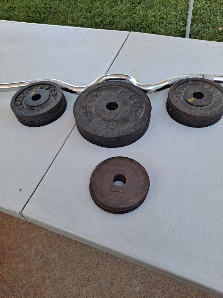 Curling Bar And 55 Lbs.