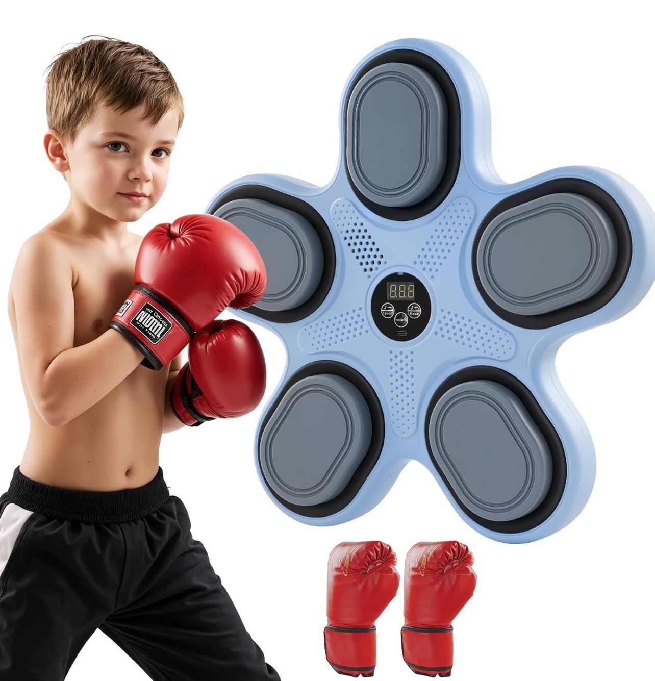 Music Boxing Machine with Boxing Gloves, Wall Mounted Smart Music Boxing Trainer, Electronic Boxing Target Workout Punching Equipment for Home, Indoor