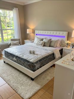 Bed frame White king size led new