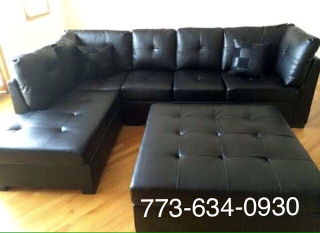 Black Leather Sectional Sofa Couch!! Brand New Free Delivery