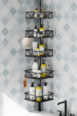 5-Tier Corner Shower Caddy, 32-115" Adjustable Tension Pole, Black