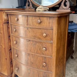 Antique 6 Drawer Tall Dresser with Swivel Mirror