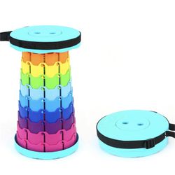Folding Stool Double Buckle Portable Seat Collapsible Telescopic Stool Pop Up Stool, Adjustable Retractable Stool for Camping Fishing Hiking BBQ Indoo