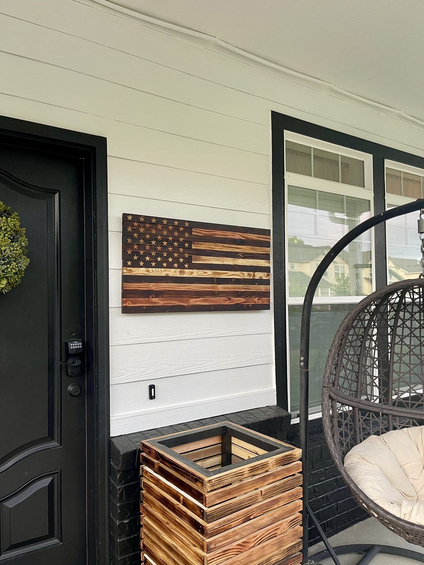 Rustic Burned/light Burn wood American flag- hand made.