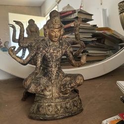 20th Century Asian Gilded Cast Iron 6-Arm Deity Vasudhara Buddhist Sculpture
