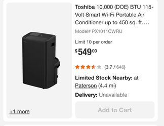 Toshiba 10,000 BTU Smart Wi-Fi Portable Air Conditioner PX1011CWRU