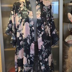 Victoria's Secret Silky Feel Floral Robe With Ruffle Sleeves & Hem